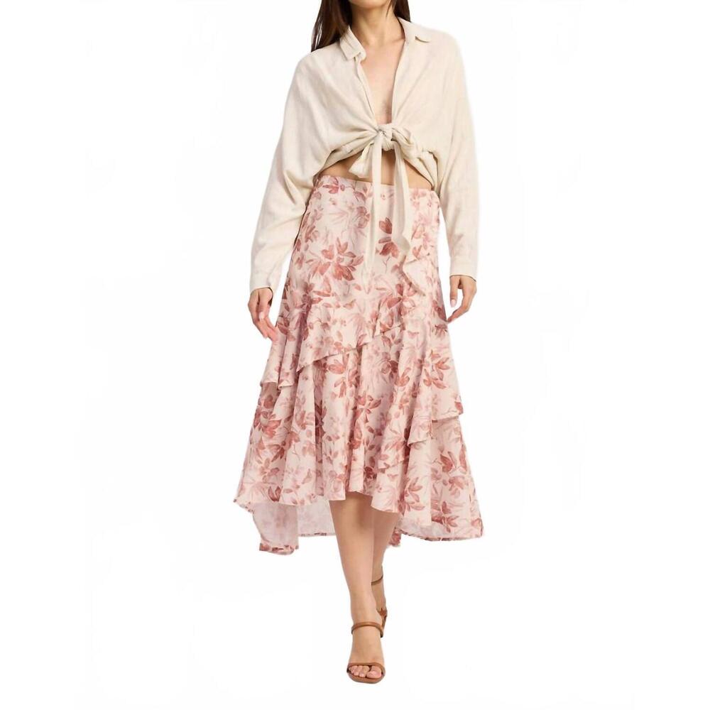 NEW EN SAISON sedona ruffle-hem midi skirt in pink